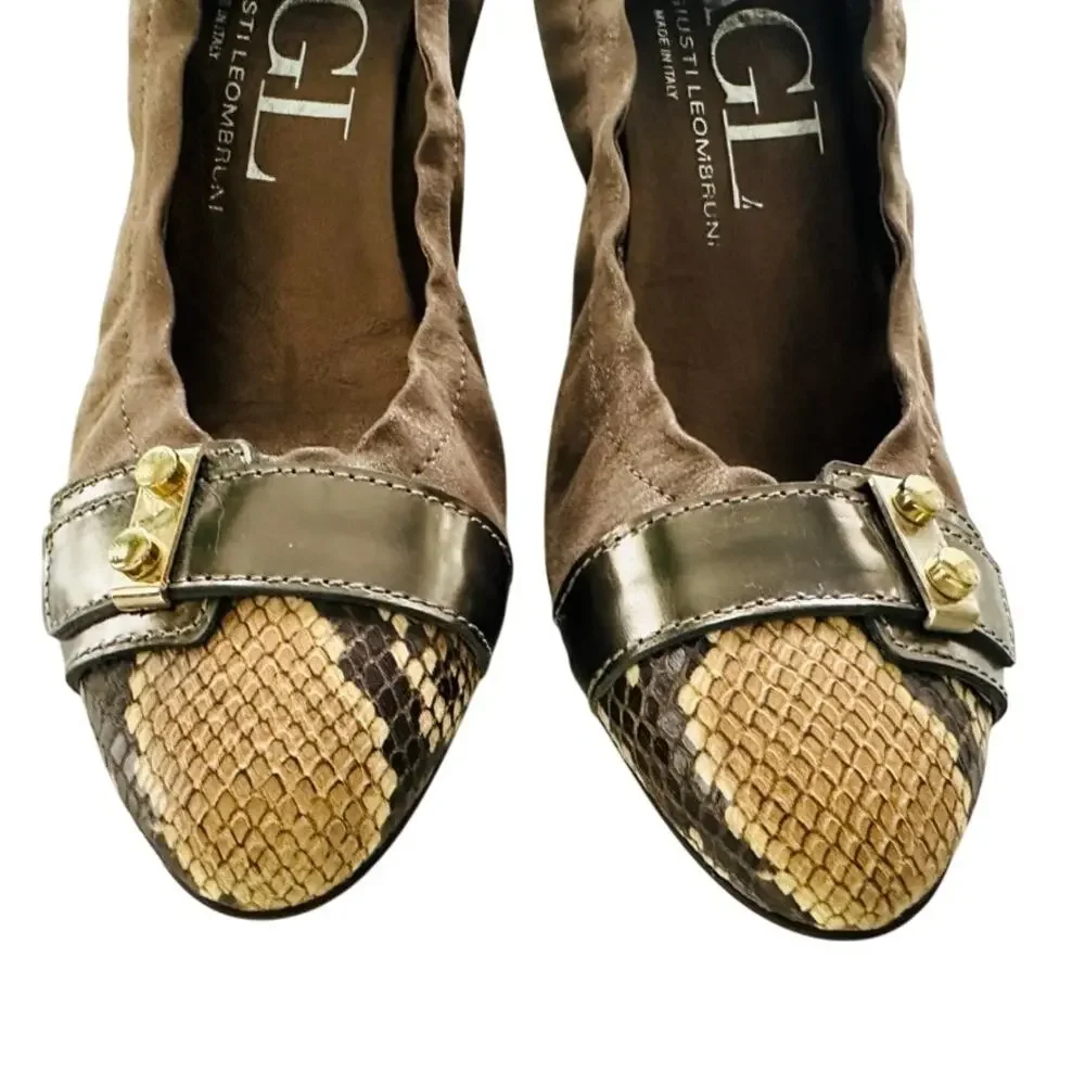 AGL Cap Toe Low Wedge Brown Suede Size 39 Snake Buckle Comfort